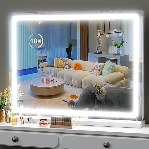 Gvnkvn Makeup Vanity Mirror with Lights 32" x 24" Large LED Makeup Mirror, Light up Mirror with 10X Magnification and USB Charging Port, with Dimmable 3 Modes, Touch Screen Control Round White thumbnail 9