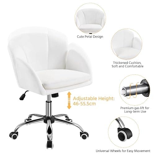 Yaheetech Comfy Vanity Desk Dressing Table Chair Modern Swivel Computer Chair Adjustable for Home Office, Living Room, Bedroom, Dressing Room Women Snowy - Velvet - Snowy thumbnail 5