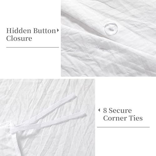 CAROMIO White Ruffle Duvet Cover Queen Size, 3PCS Soft Washed Microfiber Vintage French Country Duvet Cover Set for Queen Bed, White, 90x90 in thumbnail 4