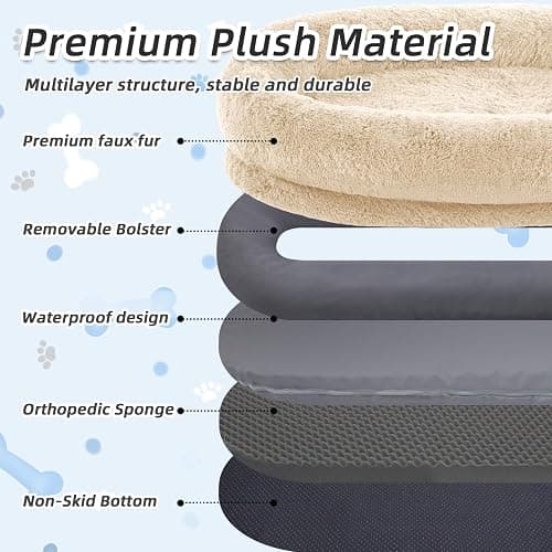 Human Dog Bed, 71''x45''x12'' Size Fits You and Pets, Washable Faux Fur Pet Bed for People Doze Off, Napping Orthopedic Dog Bed, Present Plump Pillow, Blanket, Strap - Beige thumbnail 4