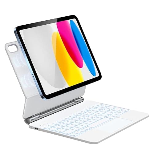 HOU Tastiera per iPad 10/11 Generation(2022,2025 A16),Supporto Magnetico,Trackpad Muti-Touch,Retroilluminazione a 7 Colori iPad 10 Generation 2022 Cover Protettiva con Tastiera,Layout italiano,Bianco - Image 1