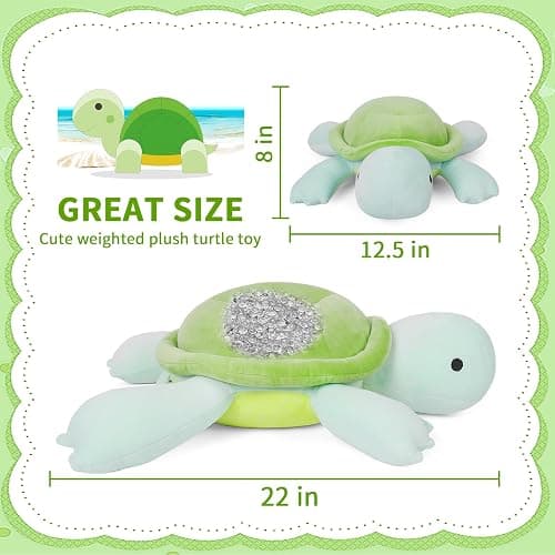 FLORVIV Weighted Turtle Stuffed Animals Weighted Sea Turtle Plush Toy 22" 4.2lb Cute Tortoise Hugging Dolls Plushies Pillows for Boys and Girls (Green thumbnail 3