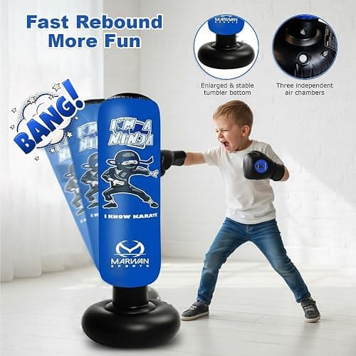 Marwan Sports 5-in-1 Inflatable Punching Bag for Kids – 63" Karate Toy Set with Boxing Gloves, Durable Fast Rebound, Active Play Christmas/Birthday Gift for Boys & Girls Ages 4-12 (Patent Pending) thumbnail 5