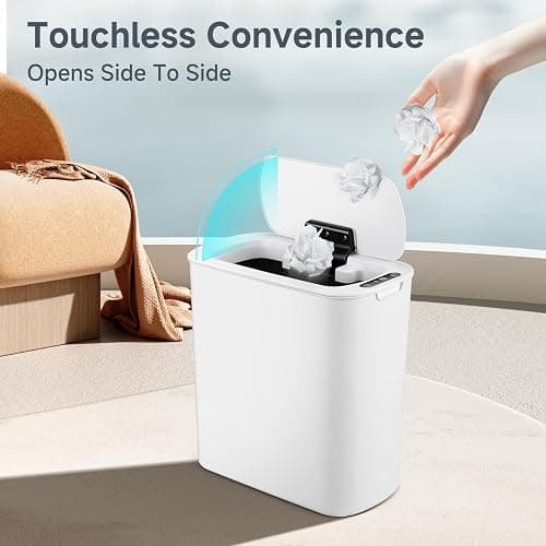 TIPGO Automatic Motion Sensor Bathroom Trash Can with Lid, 2.6 Gallon Touchless Trash Bin, Smart Garbage Can Plastic Slim Wastebasket for Bedroom, Office, Dorm (White) thumbnail 2