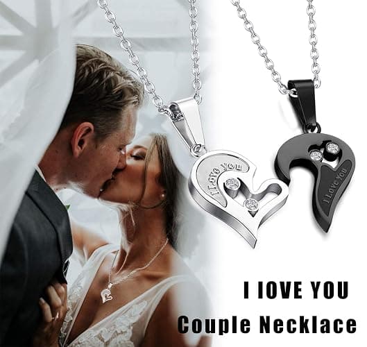 FIBO STEEL Stainless Steel Mens Womens Pendant Necklace Heart Puzzle 22 Inches Chain 2 Pcs a Set thumbnail 2