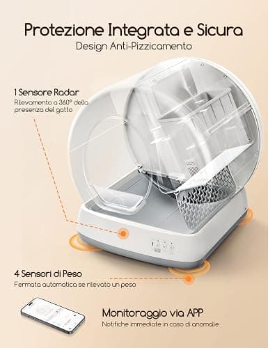 MeoWant Lettiera Gatto Autopulente, 57,6L Lettiera Automatica per Gatti con Sacchi Spazzatura e Tappetini Gatti per Multi Gatto, Isolamento Odori, Pulizia Facile, Comando APP thumbnail 5