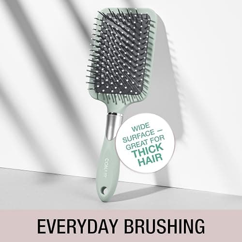Conair Velvet Touch Paddle Cushion hair brush - Detangling hairbrush - curly or straight styles - men or women - detangler - features soft touch handle - Sage Green thumbnail 3