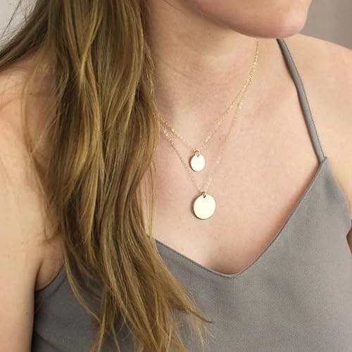 itianxi Dainty Bar Necklace for Women,Gold/Silver Cute Delicate Disc Necklcace,Trendy Elegant Dot Fashion Necklace - gold disc thumbnail 8