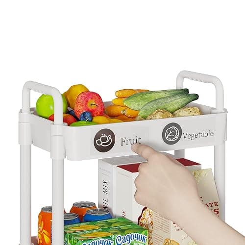 Laiensia 3-Tier Rolling Cart with Wheels,Multifunction Utility Storage Carts, Kitchen Storage Organizer,Mobile Shelving Unit for Bathroom,Laundry,with Classified Stickers,White thumbnail 5