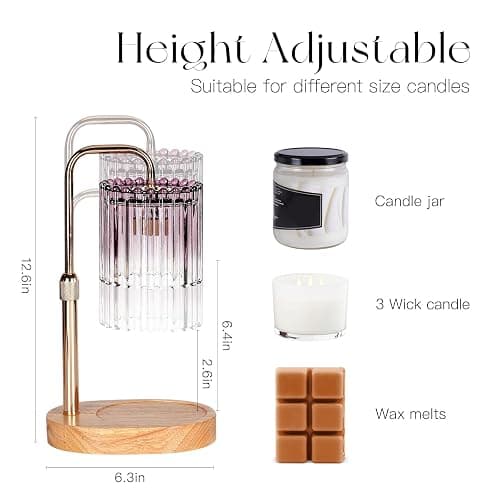 Candeldo Candle Warmer Lamp with Timer: Purple Candle Warming Lamp with 2 Bulbs Height Adjustable Wax Melt Dimmable Bedroom Decor for Women thumbnail 3