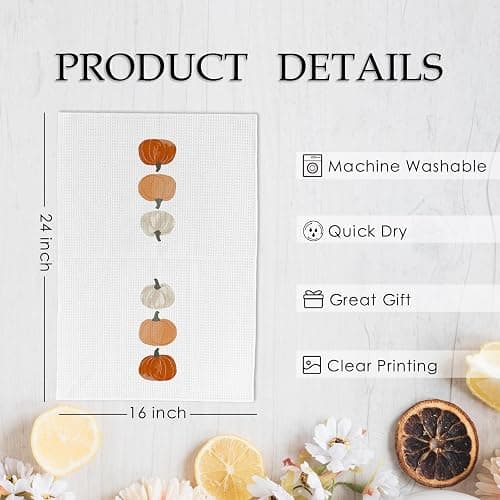 KFXHANGD Fall Pumpkin Decor Kitchen Towels and Dishcloths Set of 2, Fall Thanksgiving Day Hand Dish Towel, Farmhouse Autumn Pumpkins Decorative Hand Tea Towels for Bathroom Kitchen, 16×24 Inch thumbnail 3