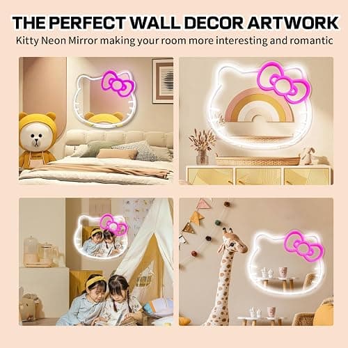 MCJSGSP Anime Hello Kit Cat Neon Sign Mirror L16.1 W14 Vanity Mirror with Lights Bedroom Wall Mirror for Pink Room Decor and a Makeup Mirror with Lights Teen Girl Gifts thumbnail 9