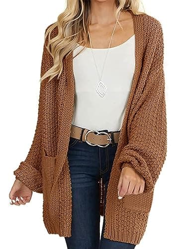 MEROKEETY Women's 2025 Fall Open Front Chunky Knit Sweater Oversized Lantern Sleeve Cardigan Outwear - Image 1