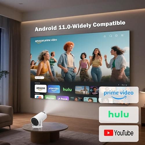 WellSonic Mini Projector Support 4K, 200 Ansi Outdoor & Home Movie Portable Projector with Wifi6 and 5.0 Bluetooth, Automatic Keystone Correction, 180°Rotatable, Compatible with HDMI USB PC Laptop thumbnail 2