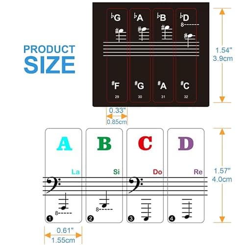 Piano Keyboard Stickers for 88/61/54/49/37 Key, Bold Large Letter Piano Stickers for Learning, Removable Piano Keyboard Letters, Notes Label for Beginners and Kids, Multicolor thumbnail 2