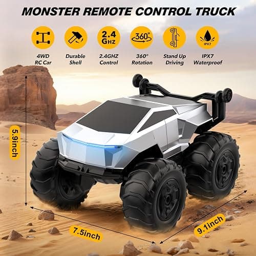 Blasland Remote Control Car, 1:16 4WD Waterproof RC Monster Truck, 2.4GHz All Terrain Amphibious RC Stunt Cars, 360° Rotating Pick-up Truck Car Toys Gifts for Boys Age 6 7 8 9 10 11 12 thumbnail 6