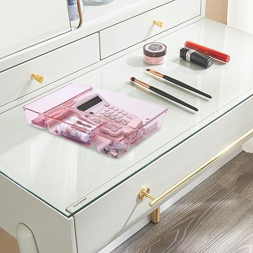 Kitchen Desk Drawer Organizers Storage for Office, Small Acrylic Vanity Trays Makeup Organizer for Drawer Bathroom Plastic Make up Organizers 25 Pcs Pink thumbnail 6
