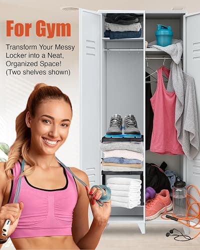 Piffny Locker Organizer Shelf， Adjustable Width and Height, Stackable, Ideal Locker Shelf for School, Office, Gym Lockers, or Even Kitchen Cabinets & Under Sink Organization (White 1 Pack) thumbnail 3