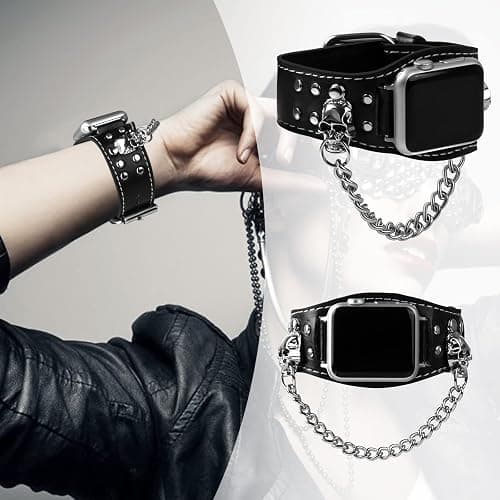 Leather Skull Cuff Bracelet Compatible with Apple Watch thumbnail 2