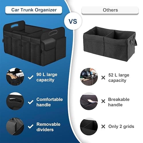 Femuar Car Trunk Organizer, Trunk Storage Organizer with 72L Large Capacity Waterproof Collapsible and 11 Pockets, Trunk Organizer for Suv/Jeep/Sedan, Large Size, Black thumbnail 2