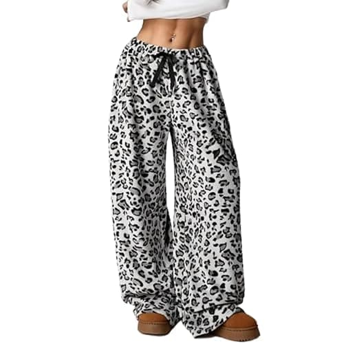 Leopard Pants Women Therian Fuzzy Pajama Pants Y2k Cheetah Pants Grunge High Waisted Fluffy Pants - Image 1