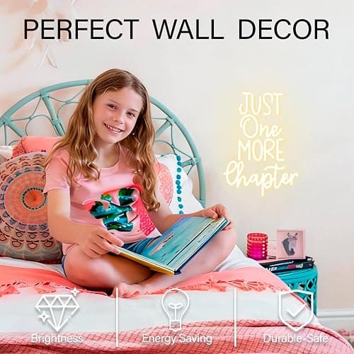 Just One More Chapter Neon Sign Dimmable Neon Signs for Wall Decor LED Library Sign USB Light Up Sign for Study Reading Room Decor Bedroom Classroom Book Lover Book Reader Bookish Gifts for Women thumbnail 6