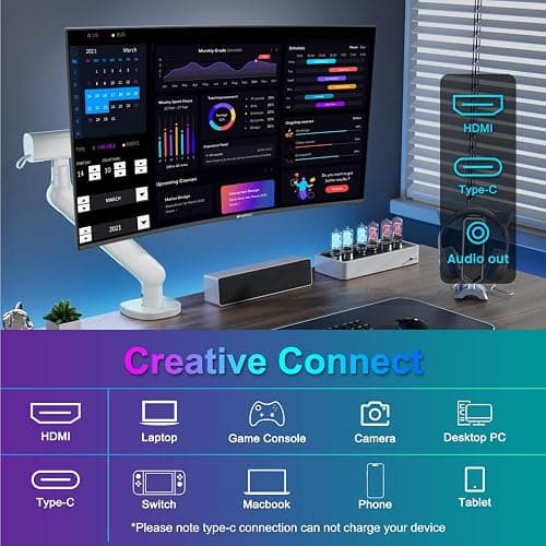 SANSUI Curved Monitor 24 inch 100Hz USB Type-C Computer Monitor with Built-in Speakers- MPRT 1ms,Adaptive Sync,HDR,1500R,VESA 75x75mm Compatible, for Home and Office(ES-24C1) thumbnail 5
