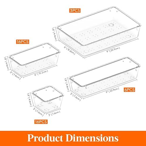 Lifewit 41 PCS Drawer Organizer Set Clear Plastic Desk Drawer Dividers Trays Dresser Storage Bins Separation Box for Makeup, Jewelries and Gadgets, Bedroom, Bathroom, Office thumbnail 3