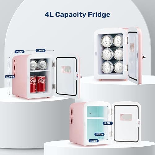 YSSOA 4L Mini Fridge with Observation Window, Portable Warmer & Cooler Six 12oz Cans Compact Refrigerator, 100% Eco Friendly and Freon-Free, Pink thumbnail 2
