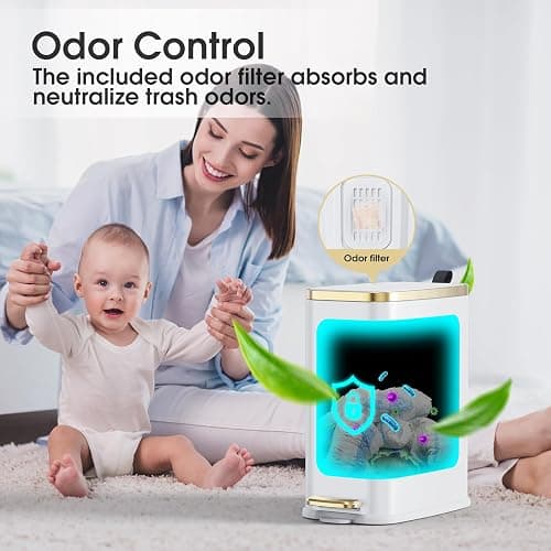 CEROELDA Small Bathroom Trash Can with Lid Soft Close-5L/1.3 Gal Slim Garbage Can-Metal Step Wastebasket-Rectangle Narrow Waste Bin for Office, Bedroom, Toilet, Live Room-White - A-White - 1.3 Gallon thumbnail 6