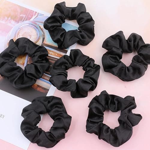 IVARYSS Scrunchies for Hair Sleep, Premium Satin Soft Than Silk for Women Curly Hair, Cute Bands Ties for Girls Thin | Thick Hair Styling, 12 Pack, Black thumbnail 4