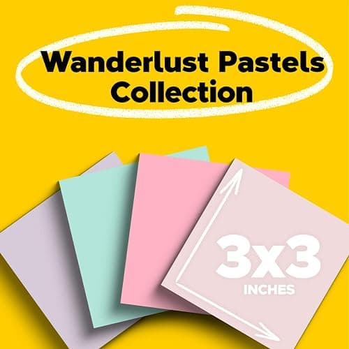 Post-it 100% Recycled Paper Super Sticky Notes, 3 in. x 3 in., 24 Pads, 70 Sheets per Pad, Wanderlust Pastels, School Supplies and Office Products thumbnail 3