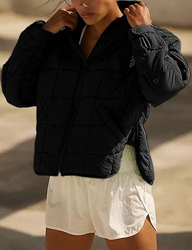Bianstore Women's Oversized Splice Quilted Lightweight Puffer Jacket Casual Padded Coat thumbnail 8