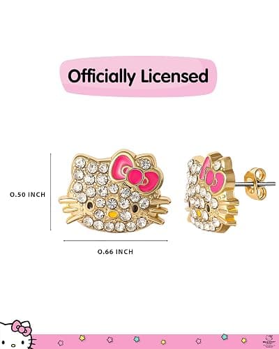 Pave Crystal Hello Kitty Earrings for Women Official License, Gold Tone and Enamel Dangle or Stud Earrings, Sanrio Jewelry thumbnail 5