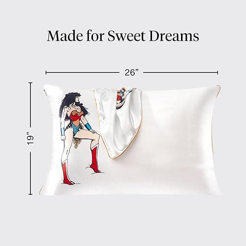 Wonder Woman x Kitsch Satin Pillowcase with Zipper for Hair & Skin - Softer Than Silk Pillow Cases, Cooling Satin Pillow Case, Wrinkle-Free Pillow Cases Standard Size (19x26) - Believe in Wonder thumbnail 2