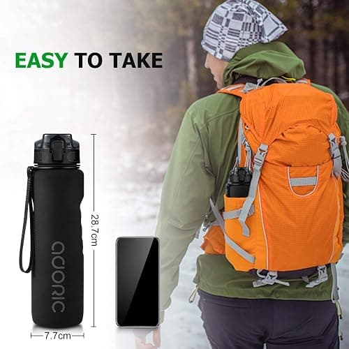 ADORIC Sports Water Bottle 1L, BPA Free Tritan Non-Toxic Plastic Sport Water Cup, Durable Leak Proof Water Bottle with Filter, Flip Top (Black-1000ml) thumbnail 2