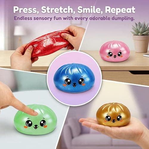 Dumpling Squishy Mystery Box,Dumplings Style Stress Balls for Adults and Kids, Cute Steamer Basket Design with Squeezable Ball Stress Relief Fidget Toys (4 PCS) thumbnail 4