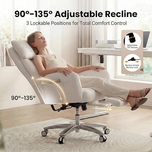JULYMON Cross Legged Office Chair with Pets Friendly Seat, Plus Size Criss Cross Desk Chair, Big and Tall Office Chair with Foot Rest, Reversible Armrests & Wide Seat, Cream White thumbnail 8