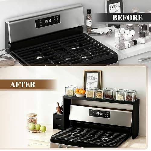 BESLCEID 31-inch bamboo stove rack for above the hob, kitchen bamboo spice rack, supports up to 50 pounds. Bamboo stove rack for storing spices and kitchen utensils. (Black) thumbnail 3