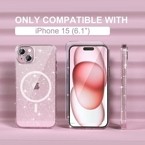 Choiche Compatible for iPhone 15 Case Magnetic, Women Clear Glitter Bling Sparkly Case, [2xDiamond Camera Lens Protectors] [2xTempered Glass Screen Protectors] [Compatible MagSafe] (Glitter Clear) thumbnail 2