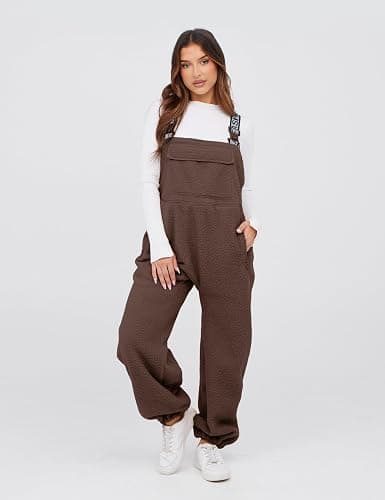 SeekMe Womens Fleece Overalls 2025 Warm Winter Casual Loose Jumpsuits Sherpa Bib Overalls Fuzzy Ski Pants with Pockets thumbnail 2