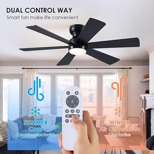 Asyko Ceiling Fans with Lights,46" Low Profile Ceiling Fan with Light and Remote Control,Flush Mount, Reversible, Dimmable, Noiseless, Black Ceiling Fan for Bedroom thumbnail 9