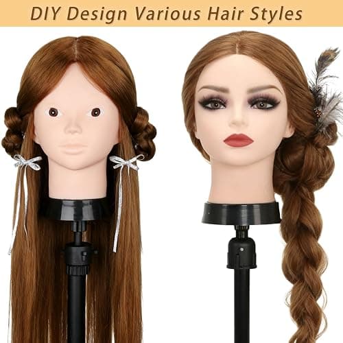 Beauty Star Mannequin Head with 80% Real Human Hair, Manikin Doll Head for Hair Styling, Cosmetology Makeup Hairdressing Training Practice Head with Clamp Stand and DIY Hair Styling Braiding Set thumbnail 6