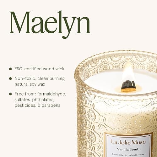 LA JOLIE MUSE Vanilla Bomb Candle| Vanilla, Lemon Zest & Patchouli |19 oz Large Wooden Wick | Natural Soy Wax | 90 Hours Clean Burn | Gift-Ready for Hosts | Seasonal Home Décor thumbnail 6