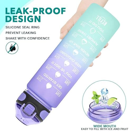 Enerbone 32 oz Drinking Water Bottle with Times to Drink and Straw, Motivational with Carrying Strap, Leakproof BPA & Toxic Free, Ensure You Drink Enough Water for Fitness Gym Outdoor thumbnail 4