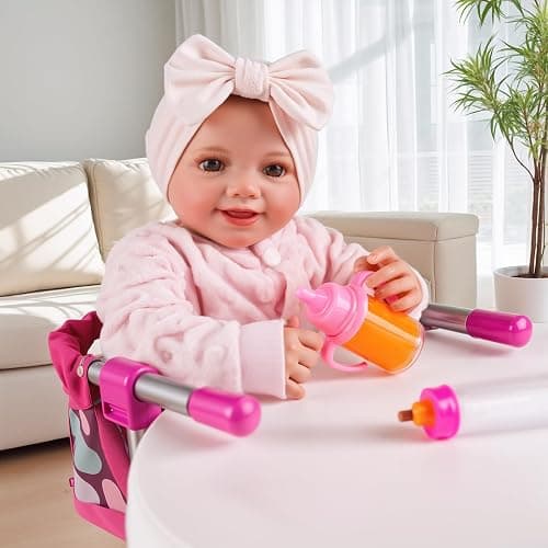 BABESIDE Baby Doll High Chair for 12–20 Inch Dolls, Foldable Table Seat | Clip-on doll chair folds flat for storage and travel; fits most 12–20 inch dolls and attaches to compatible table edges thumbnail 9