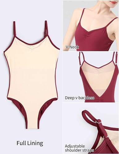 RuiBalletto Ballet Leotards for Women, Backless Camisole Bodysuit With Adjustable Straps, Full Lining Dancewear thumbnail 5