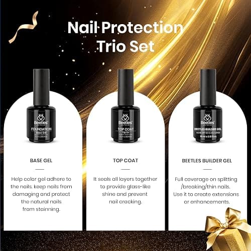 Beetles 3Pcs 15ml Builder Nail Gel with No Wipe Top Coat Gel Nail Polish and Base Coat Christmas Set for Nails Shine Finish and Long Lasting Nail Protection UV/LED Lamp Needed Gift for Women thumbnail 3