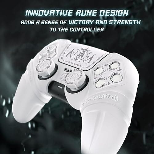 PlayVital Runes Edition Silicone Cover Skin for ps5 Controller with Thumb Grips & Touchpad Skin & D-pad Area Sticker, Anti-slip Controller Grip Cover Compatible with ps5 Charging Dock- White thumbnail 6