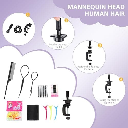 Mannequin Head Human Hair 80% Real Hair Cosmetology Mannequin Head for Braiding Styling Cutting 26-28” Doll Head with Clamp Tools (Blonde) thumbnail 7